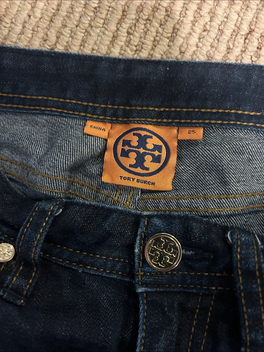 Tory Burch Dark Indigo Cropped Slim Jeans